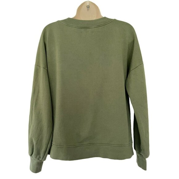 MADEWELL (Re)sourced Cotton V Neck Green Sweatshirt - Picture 3 of 8